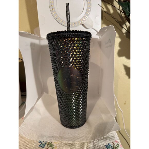 Starbucks Black Studded Iridescent Cold Cup Tumbler 24oz With Lid & Straw - Picture 1 of 7
